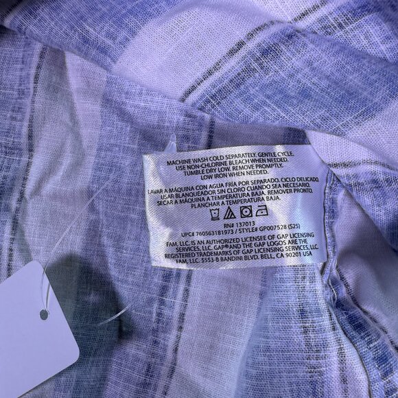 Gap Linen Blend Shirt Womens Size XL Blue Striped Button Short Sleeve NWT E858 - Picture 4 of 10